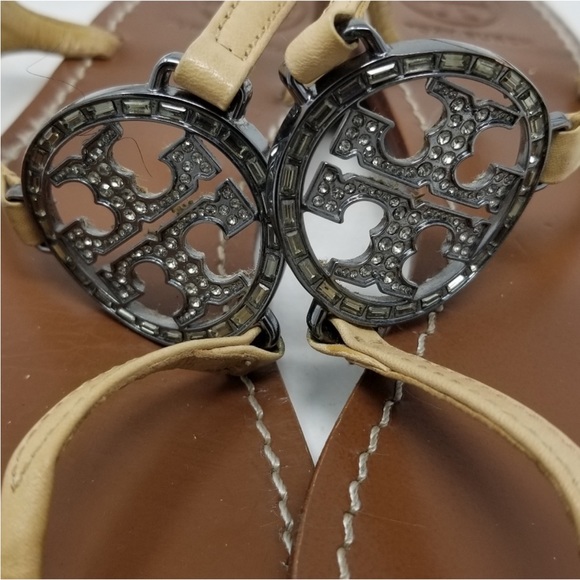 Tory Burch Silver Rhinestone Logo Thong Miller Sandals size 9.5 - Picture 7 of 7